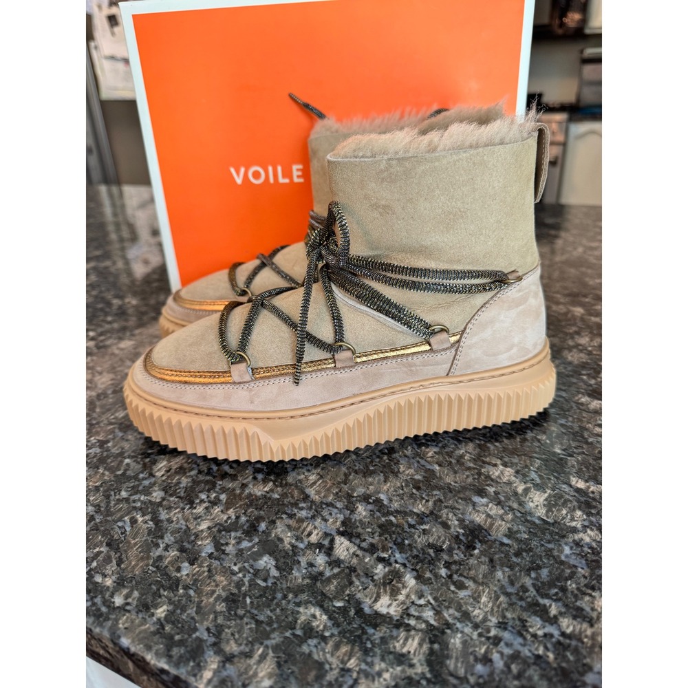 Voile Blanche Cortina Nubuck Shearling Boots Beige Bronze Size 38 Sz 7.5